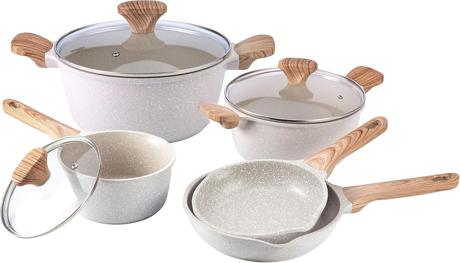 Speckled Cream Non-Stick Aluminum 8-Piece Cookware Set