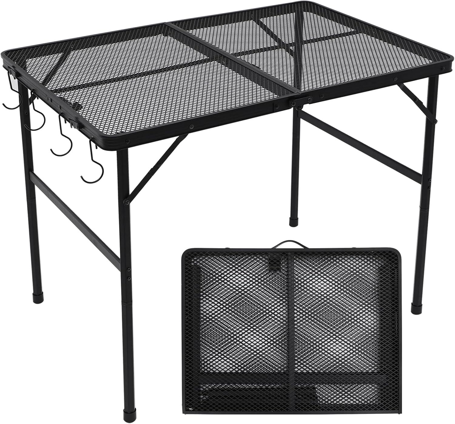 Silver Rectangular Portable Aluminum Camping Table with Iron Mesh Top