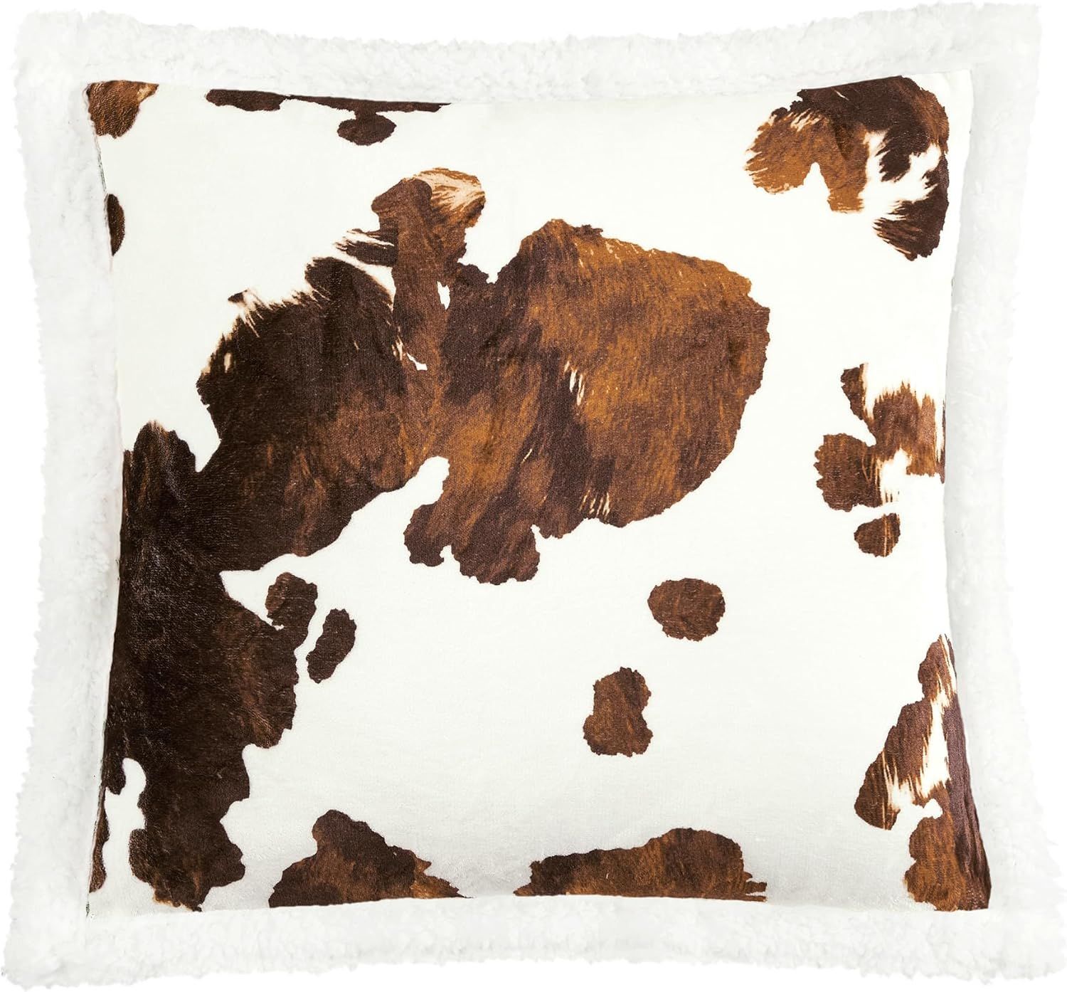 Brown and White Cowhide Sherpa Square Throw Pillow