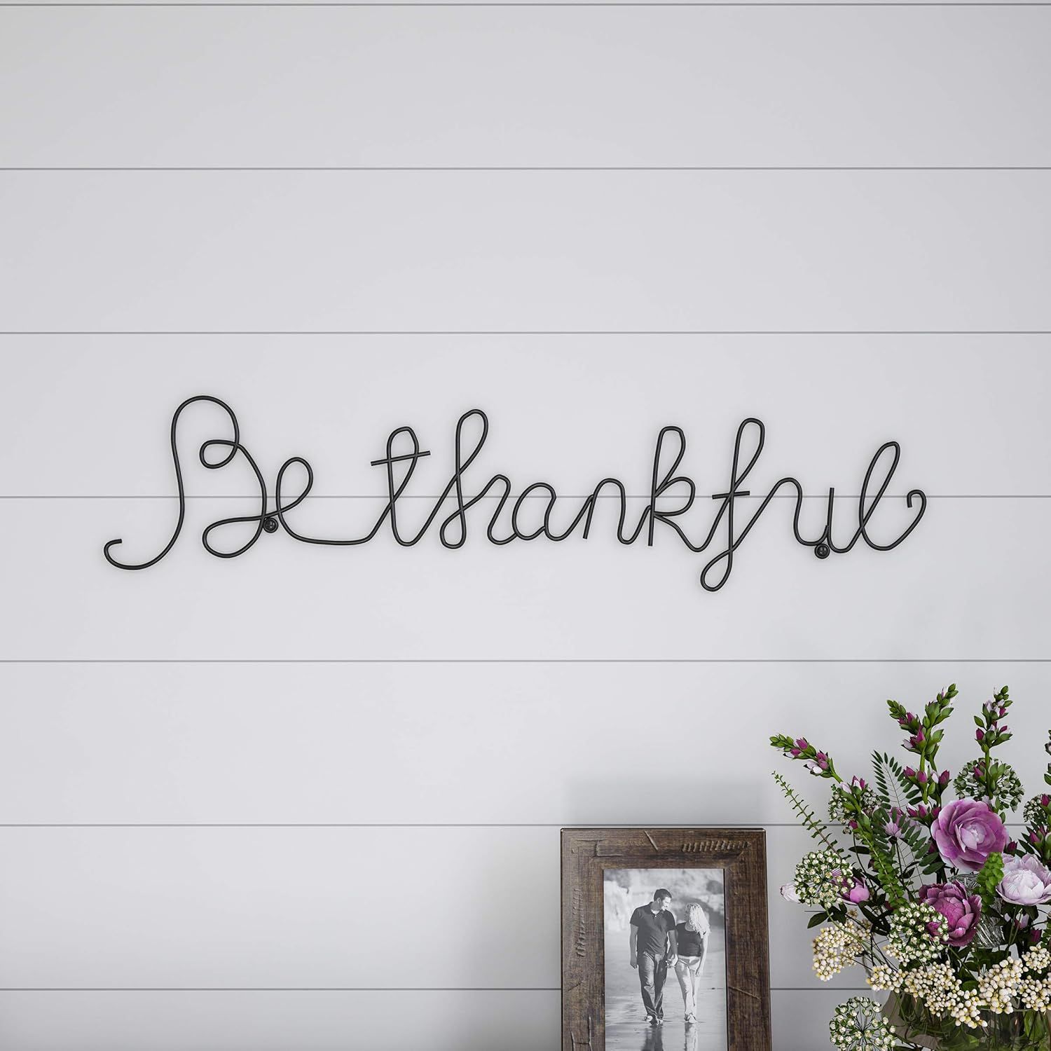 Black Metal Be Thankful Cursive Wall Art Decor