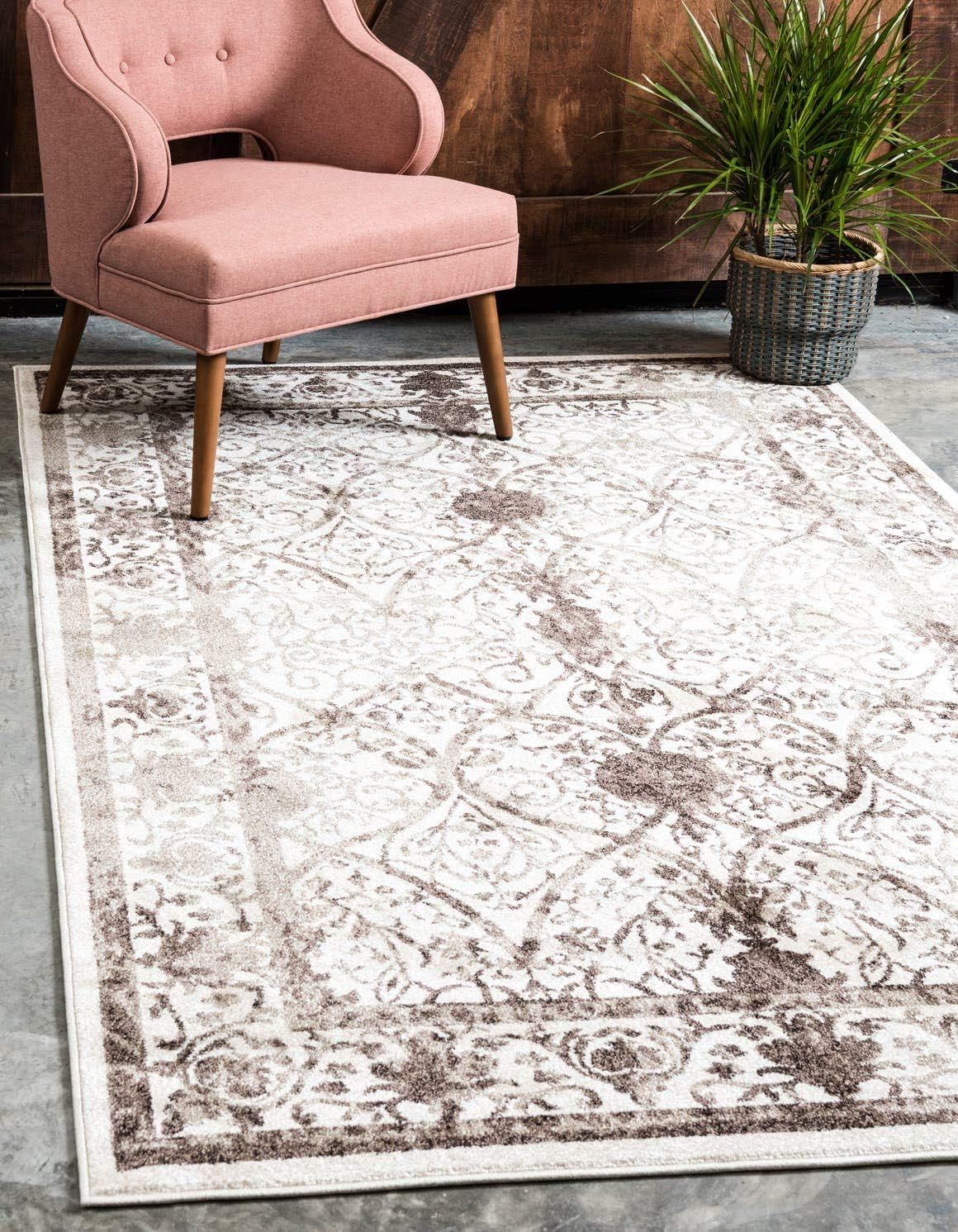 Beige Floral Elegance 4' x 6' Reversible Synthetic Area Rug