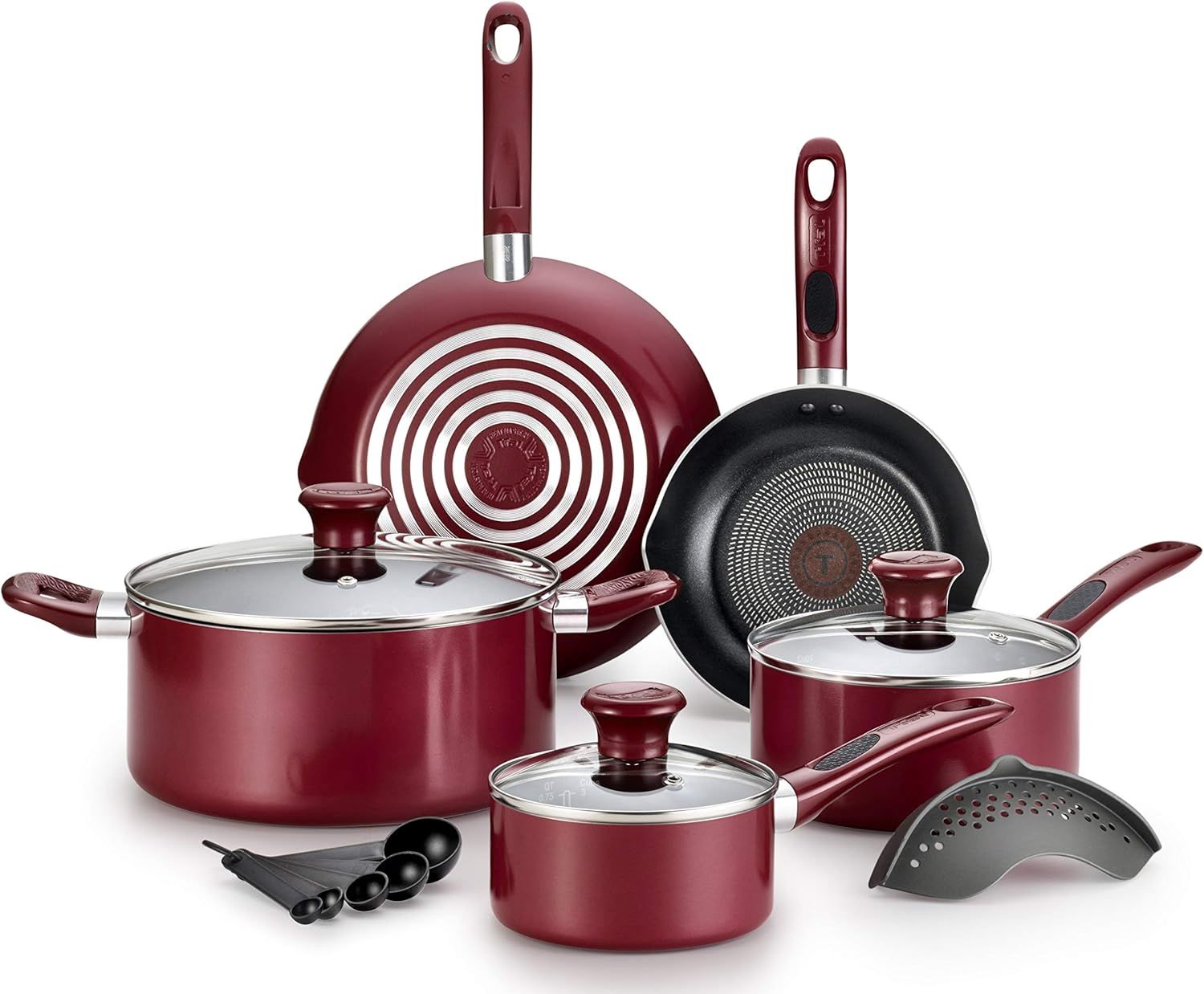 14-Piece Red and Black Aluminum Nonstick Cookware Set