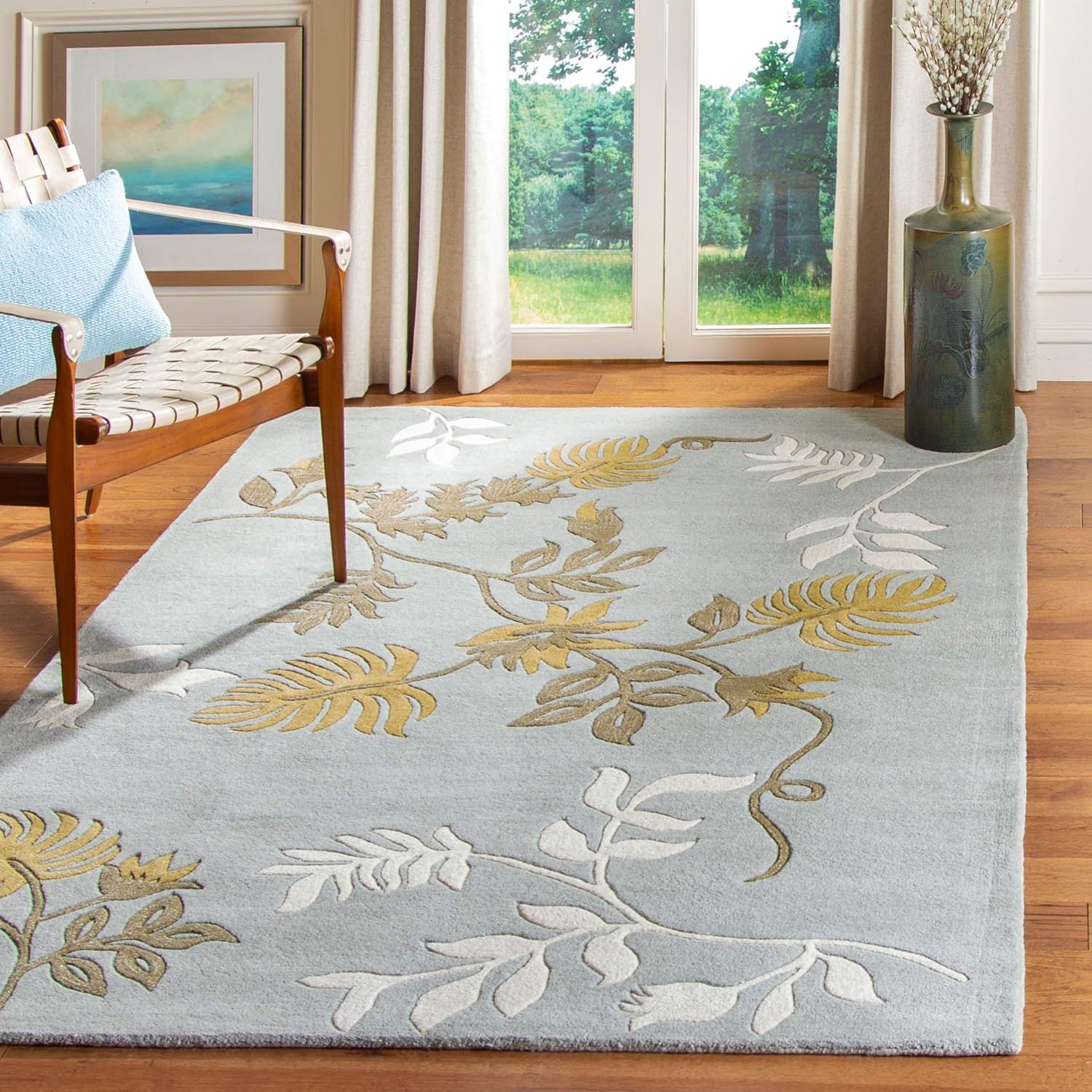 Handmade Light Blue Wool and Viscose Tufted Rug, 5' x 8'