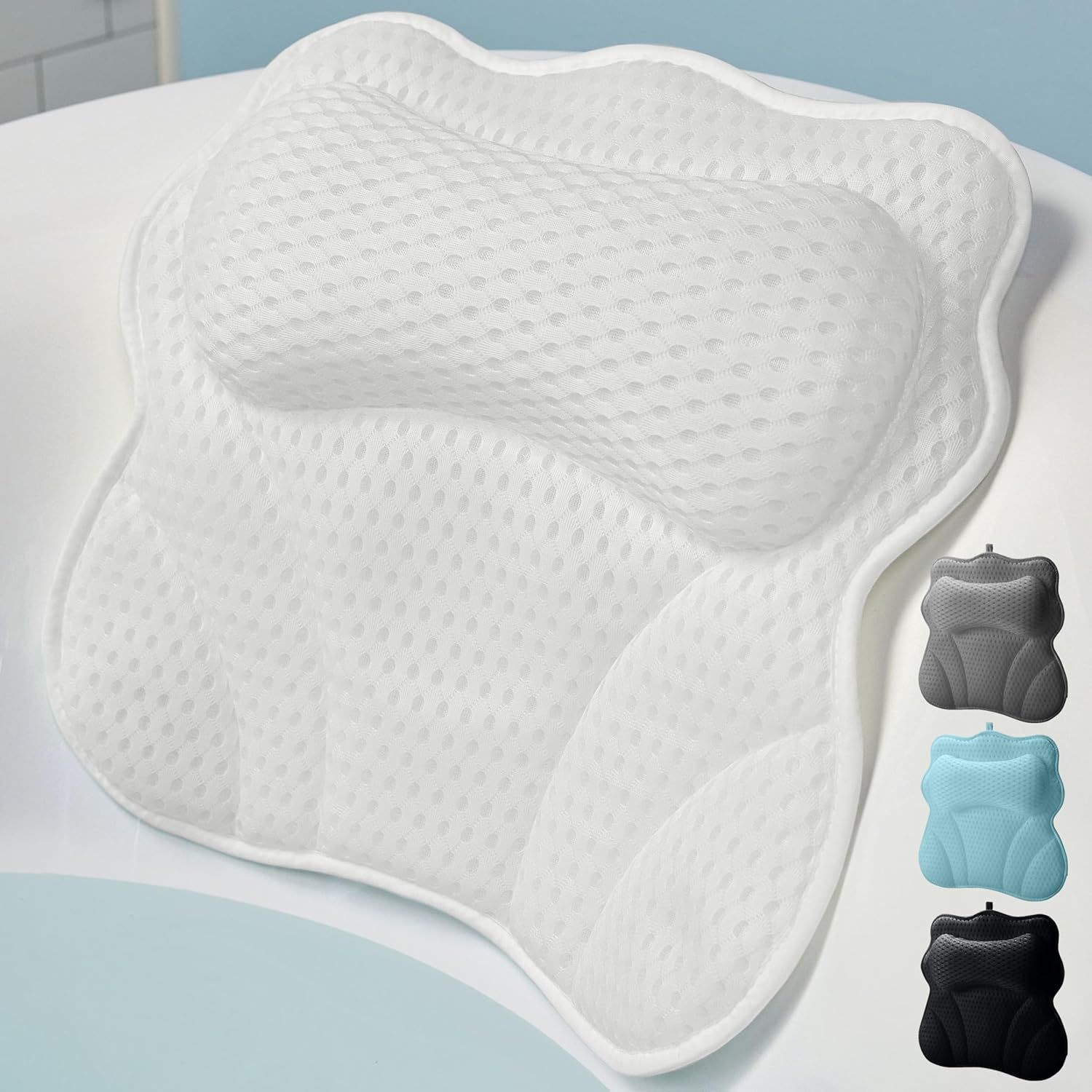 White Ergonomic Mesh Bath Pillow with FlexComfort Technology