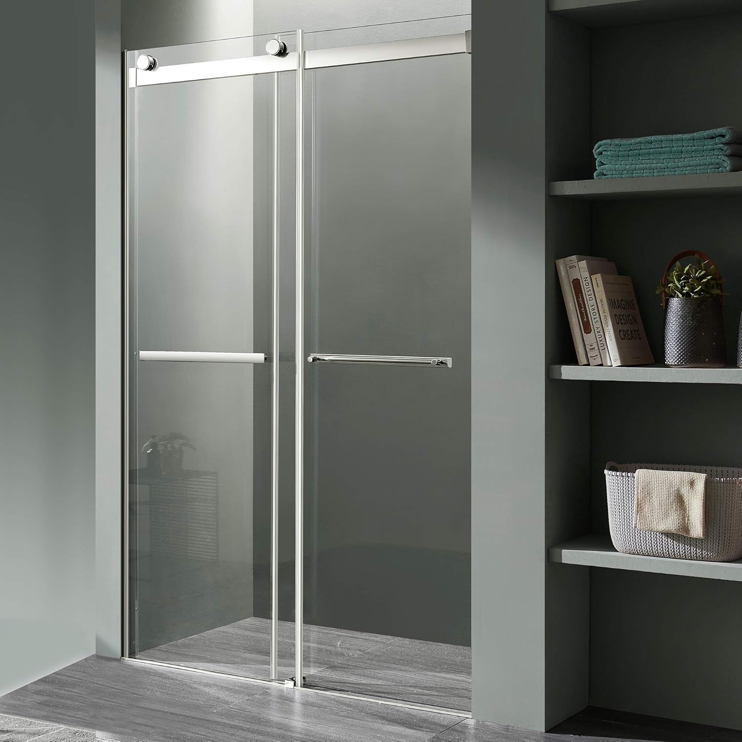 Polished Chrome Frameless Sliding Shower Door with Handle