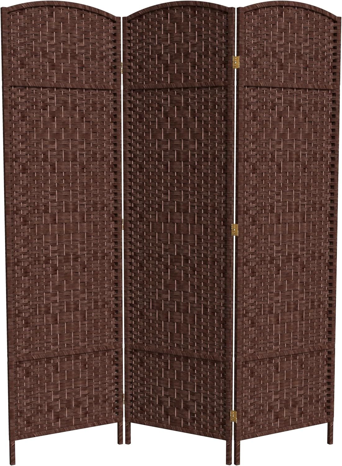 73" Tall Dark Red Fiber Folding Room Divider with Wooden Dowels