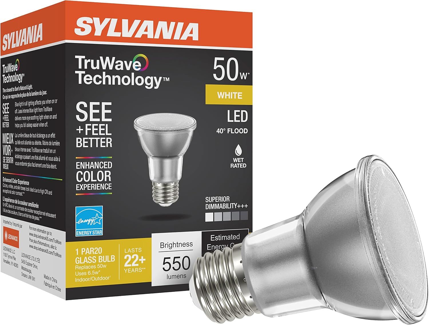 Sylvania 50W Equivalent White Dimmable LED Floodlight Bulb