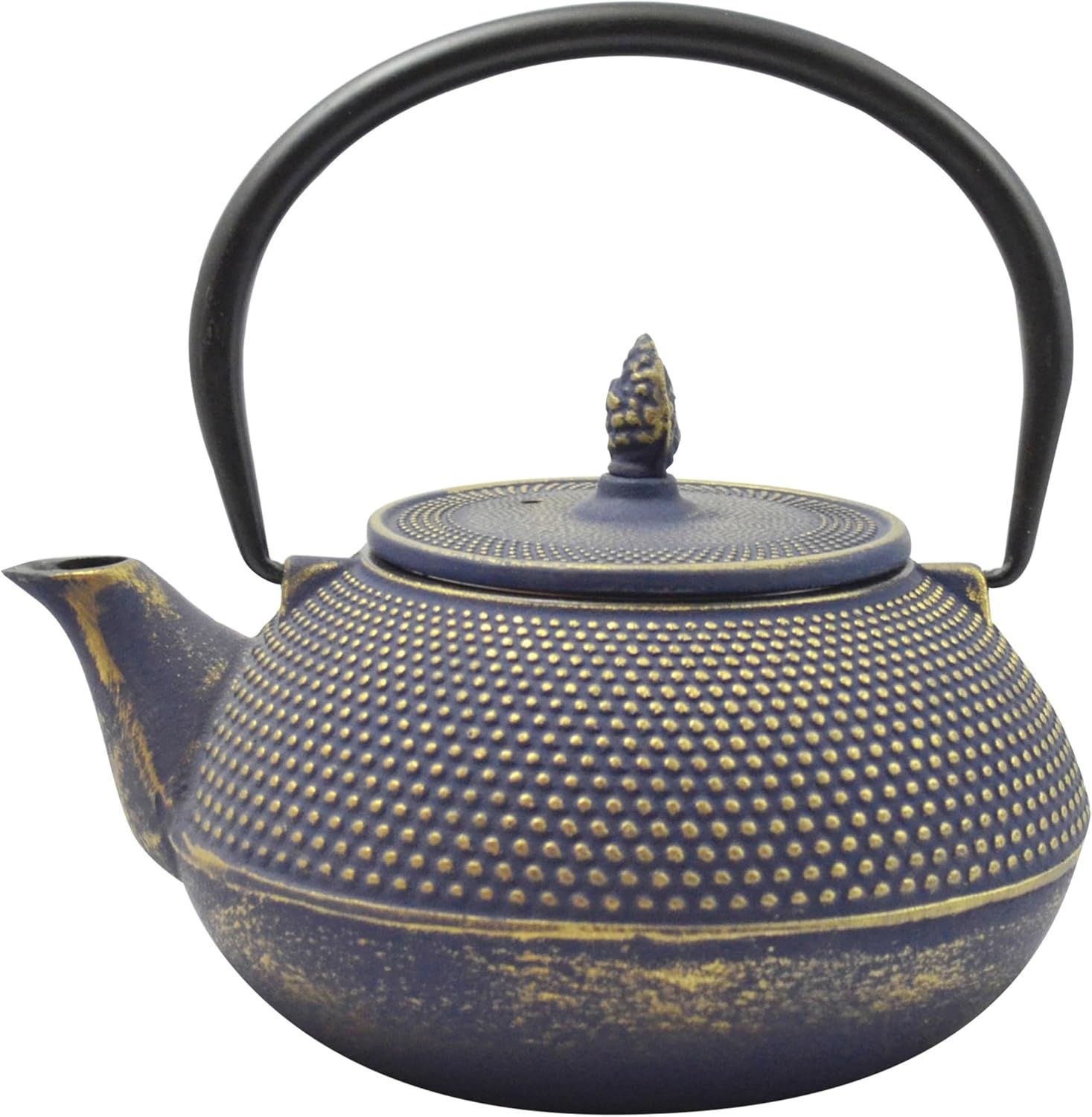 Blue and Gold Cast Iron Japanese Teapot with Infuser