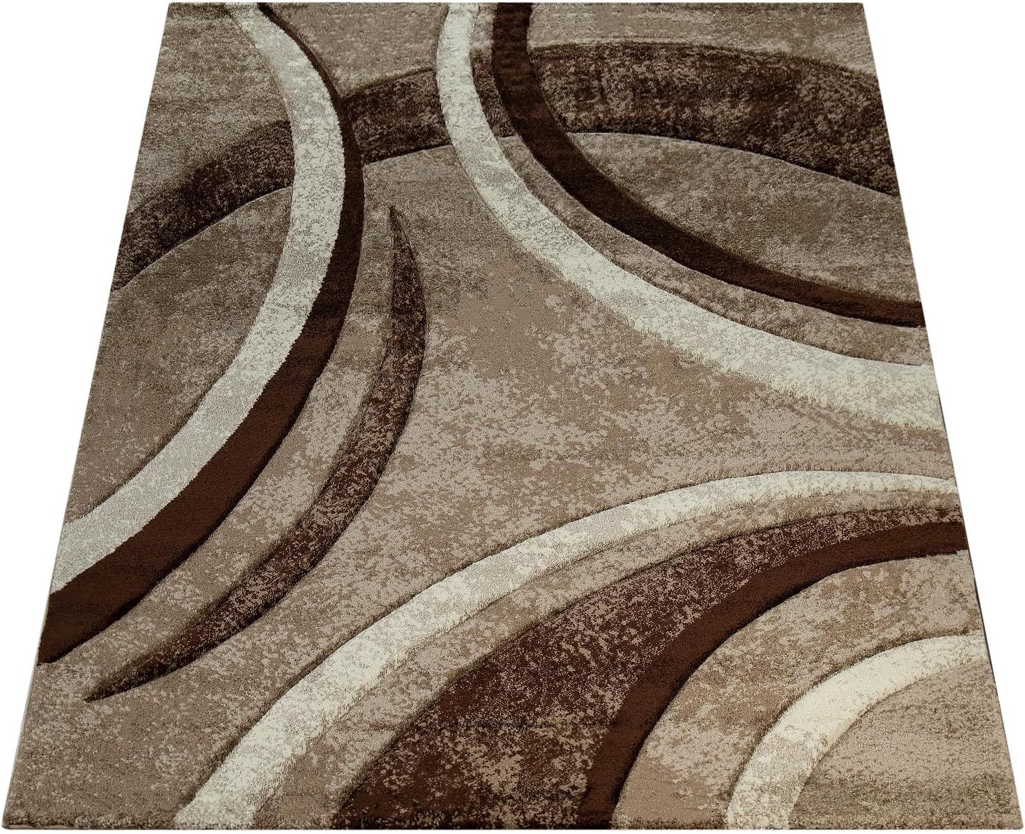 Brown Beige Cream Rectangular Abstract Area Rug