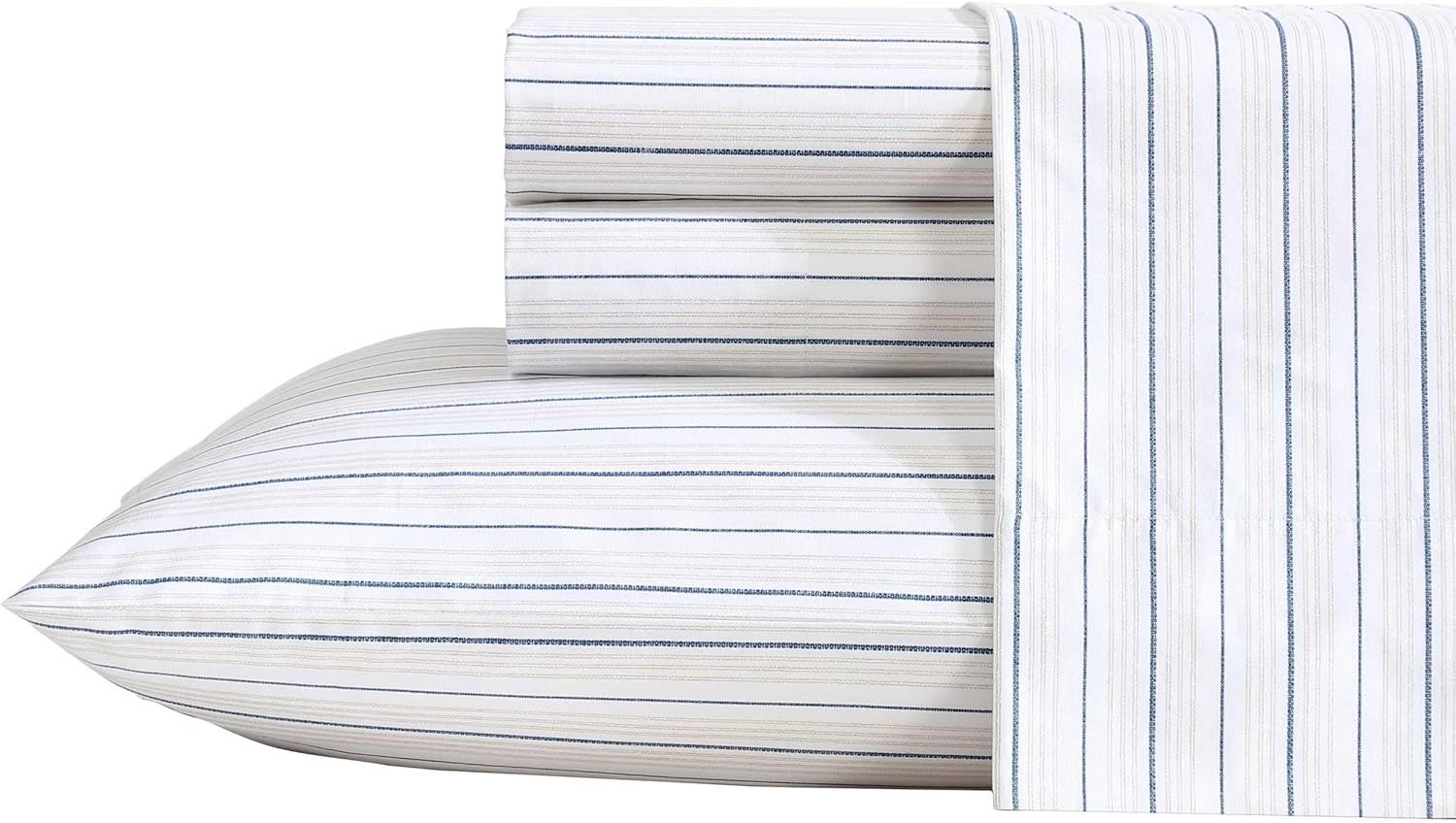 Full Size Sable Heather Cotton Percale Stripe Sheet Set