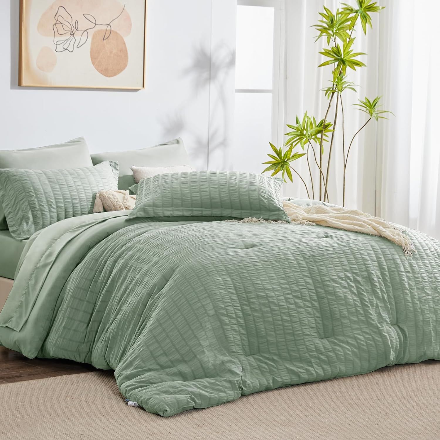 Sage Green 7-Piece Microfiber Queen Bed in a Bag Set