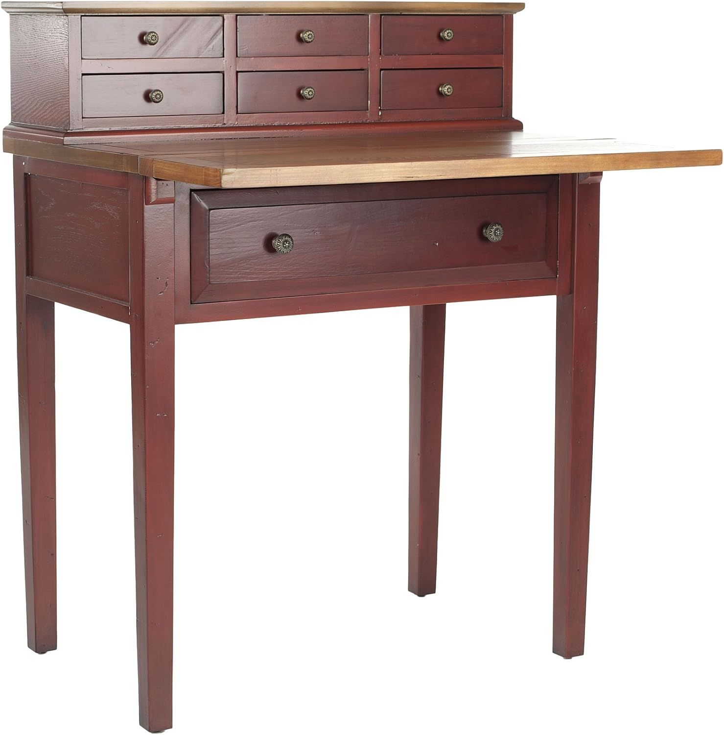 Transitional Black Wood Desk with 7 Drawers and Foldable Top