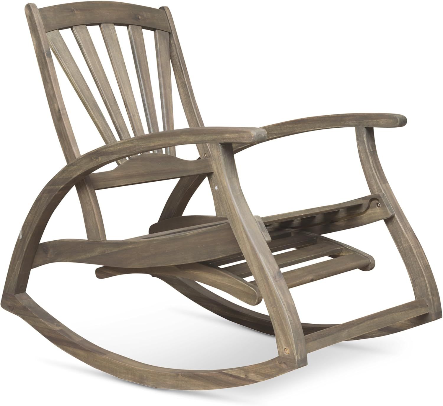 Gray Acacia Wood Outdoor Rocking Chair with Arms