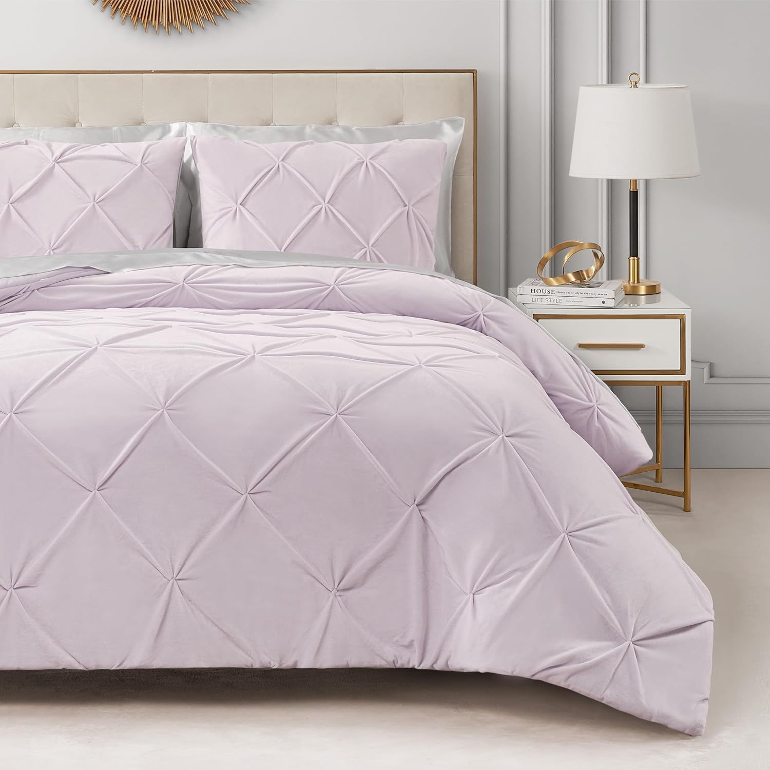 Lavender Purple Twin Microfiber Comforter Set with Pleated Design