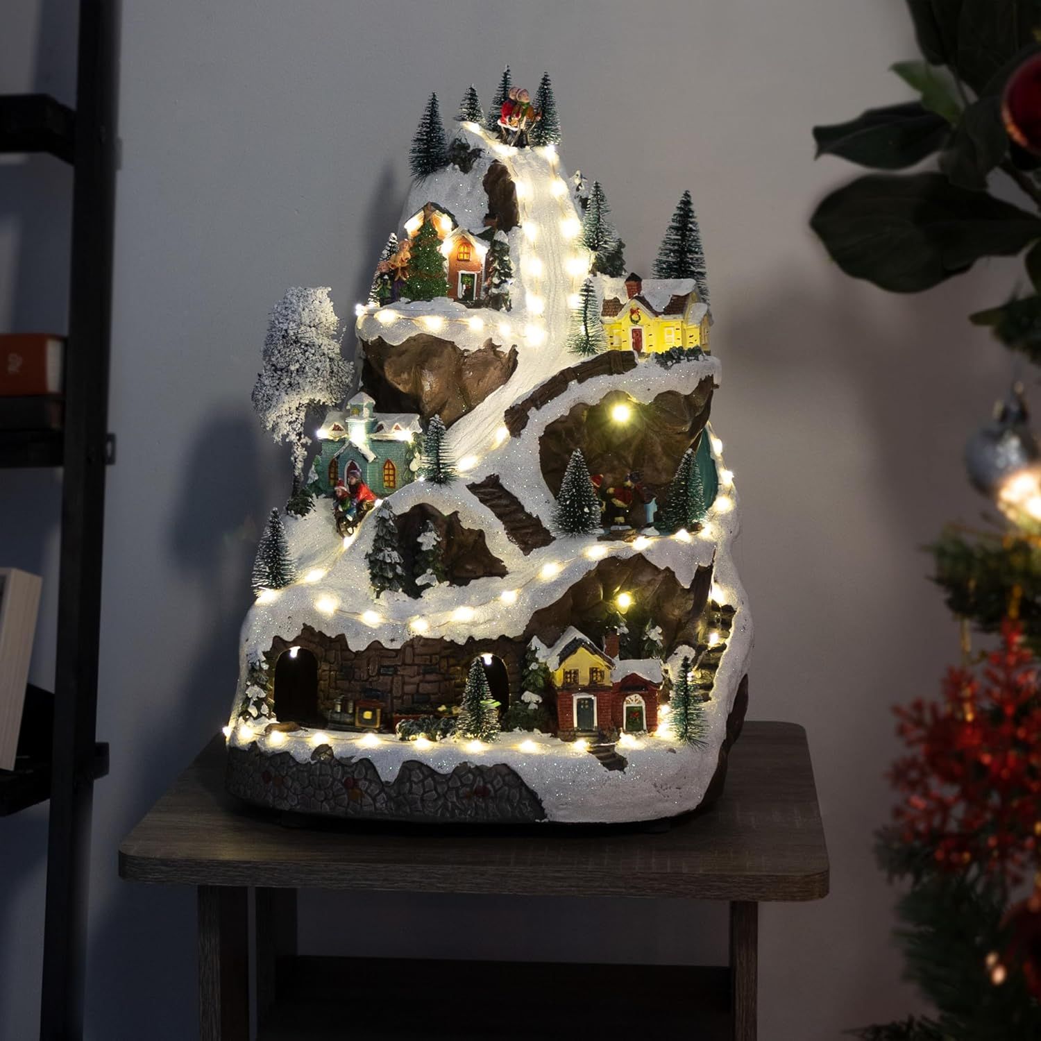 18-Inch Snowy Mountain Village with LED Lights and Music