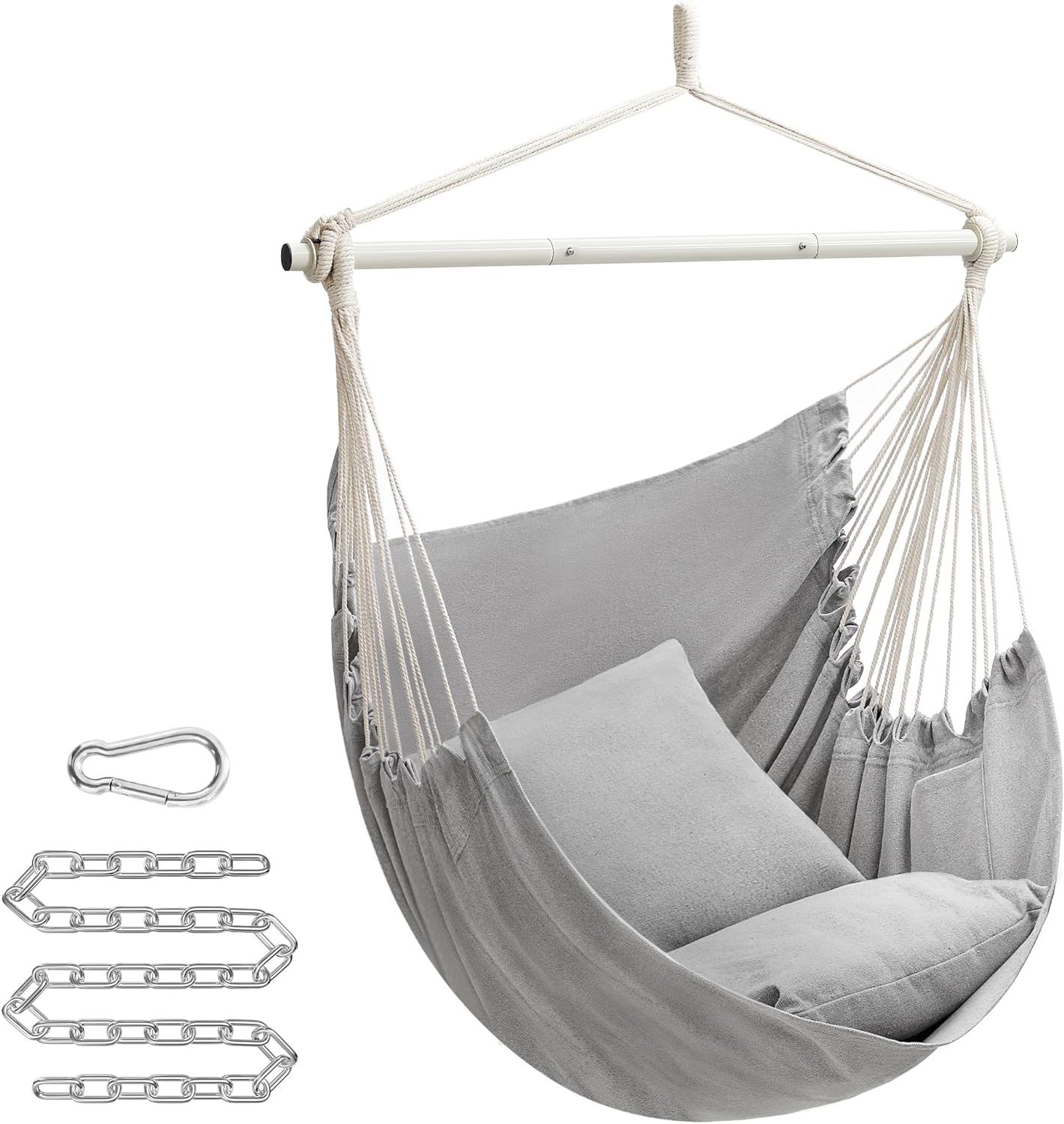 Dove Gray Hanging Chair with Cushions and Steel Chain