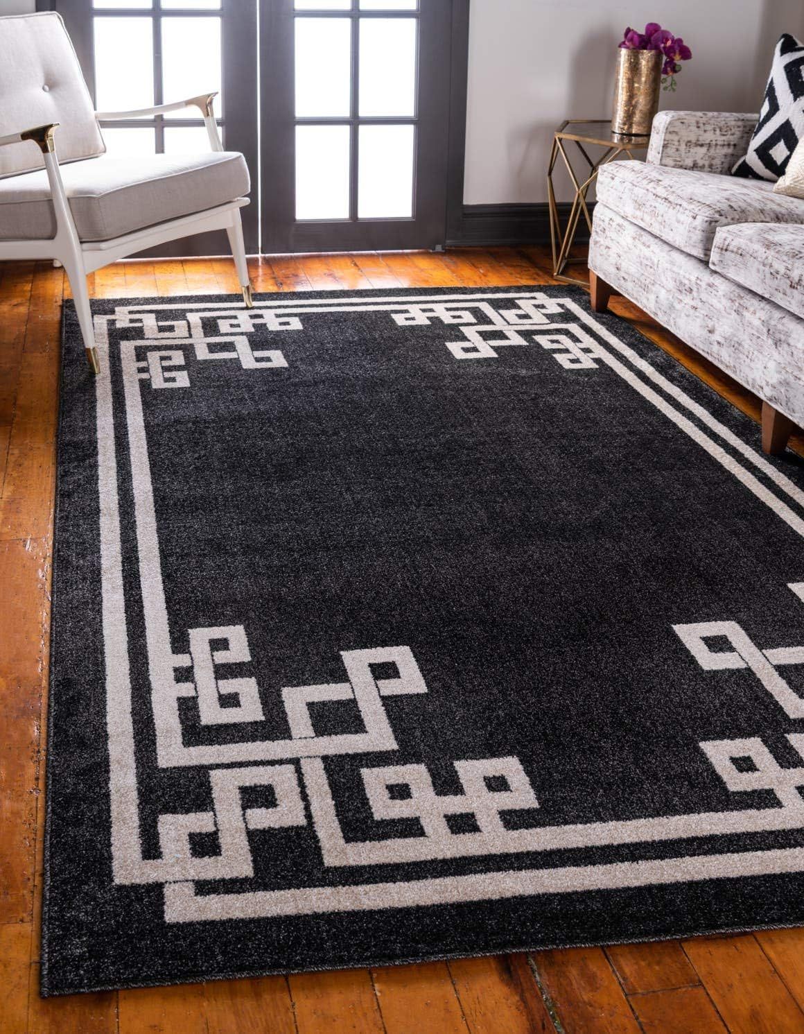 Athens Black Geometric Synthetic Easy Care Area Rug, 5' x 8'