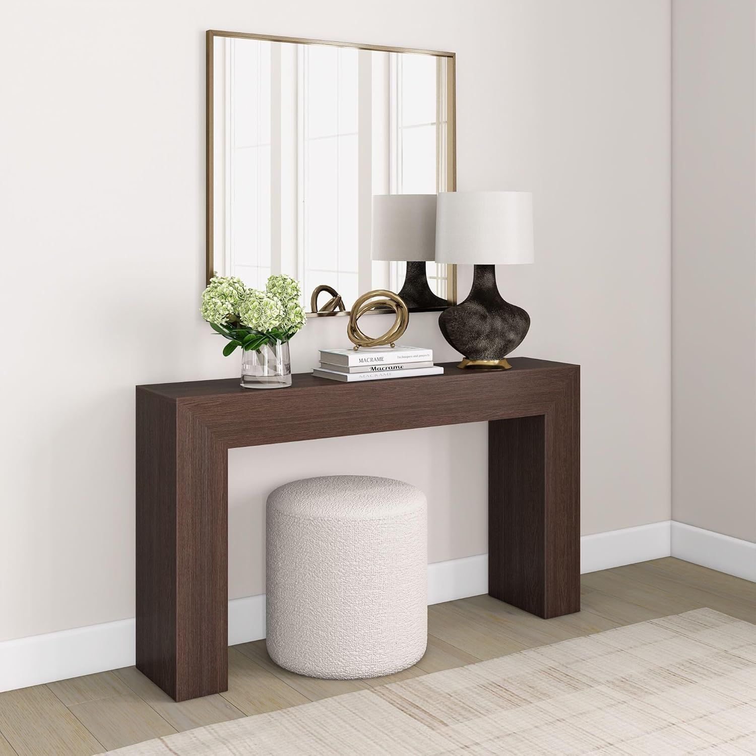 Walnut Brown 56'' Solid Wood Console Table with Storage