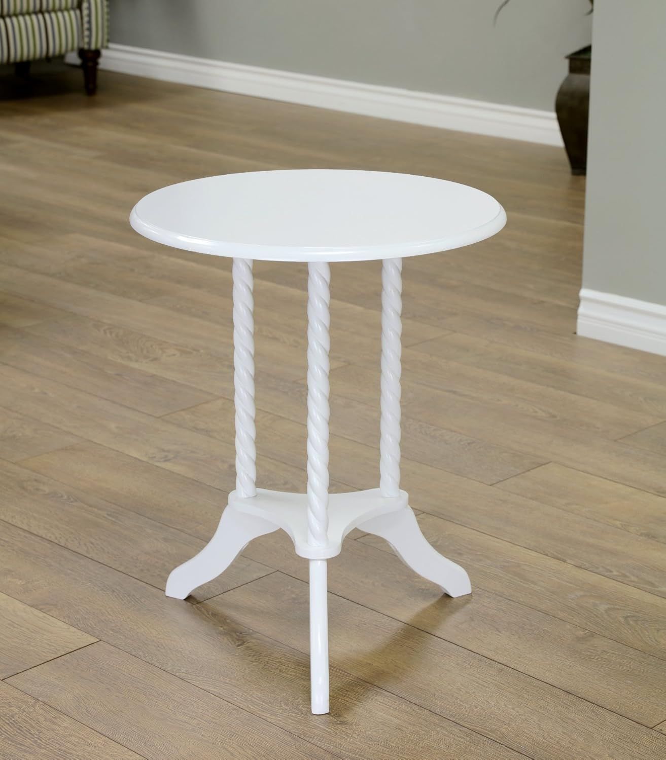 Elegant White Round Wood End Table with Cabriole Legs