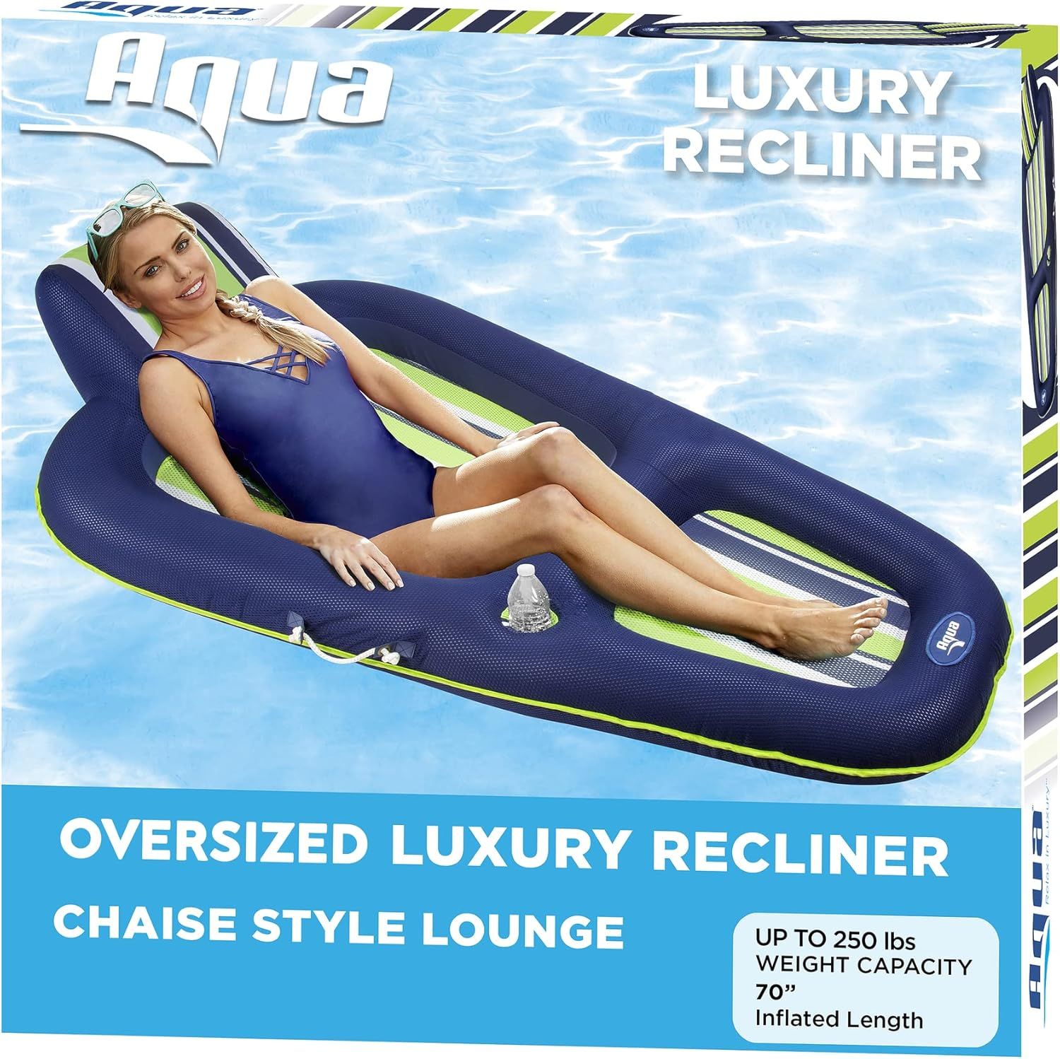 Extra Large Navy and Green Inflatable Pool Lounger