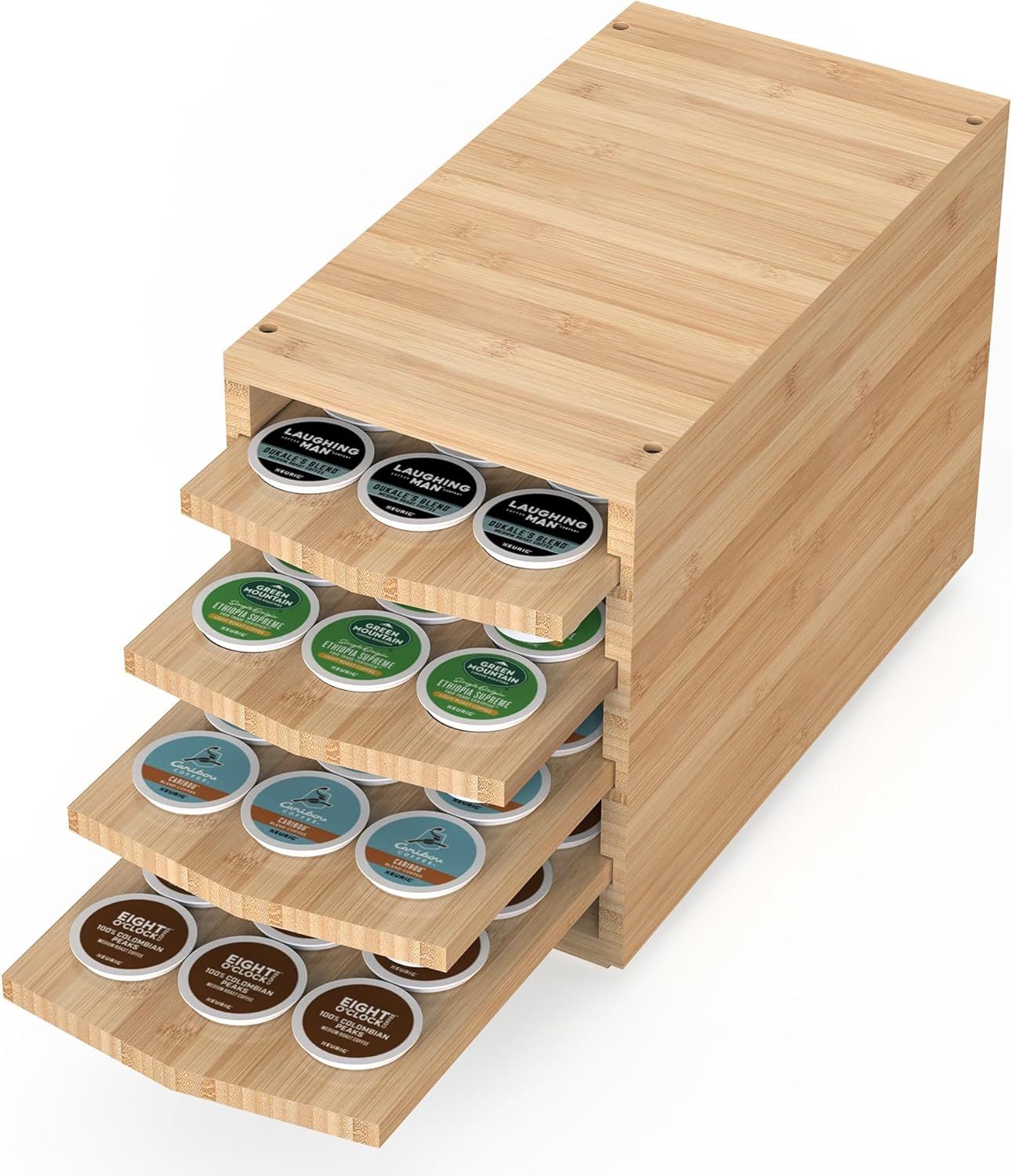 Natural Bamboo 4-Tier Coffee Pod Storage Drawer Organizer