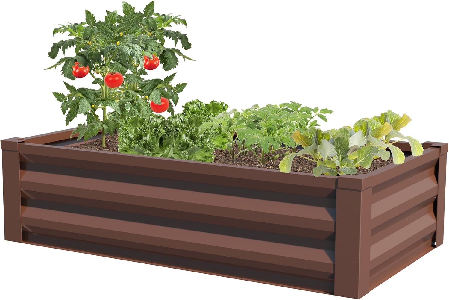 Brown Powder-Coated Metal Raised Garden Bed Planter 48" x 24"