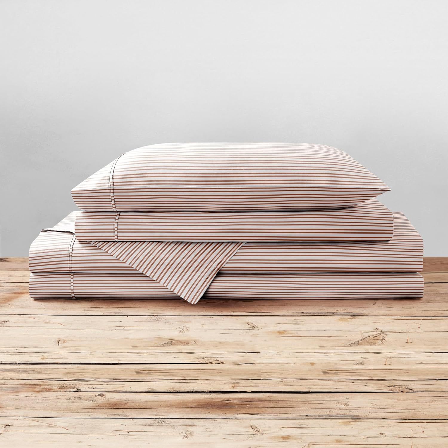 Twin Spice Pinstripe Cotton Percale Sheet Set