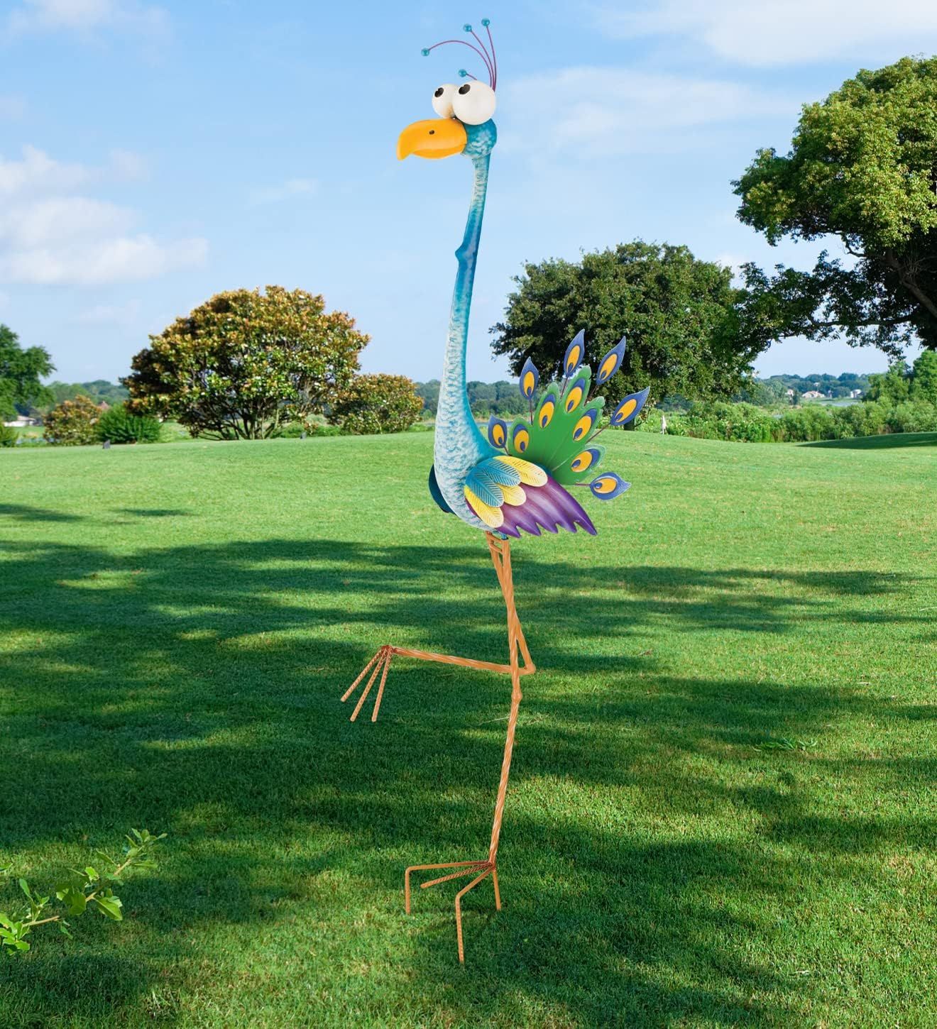 Colorful Metal Peacock Garden Stake with UV Resistant Paint