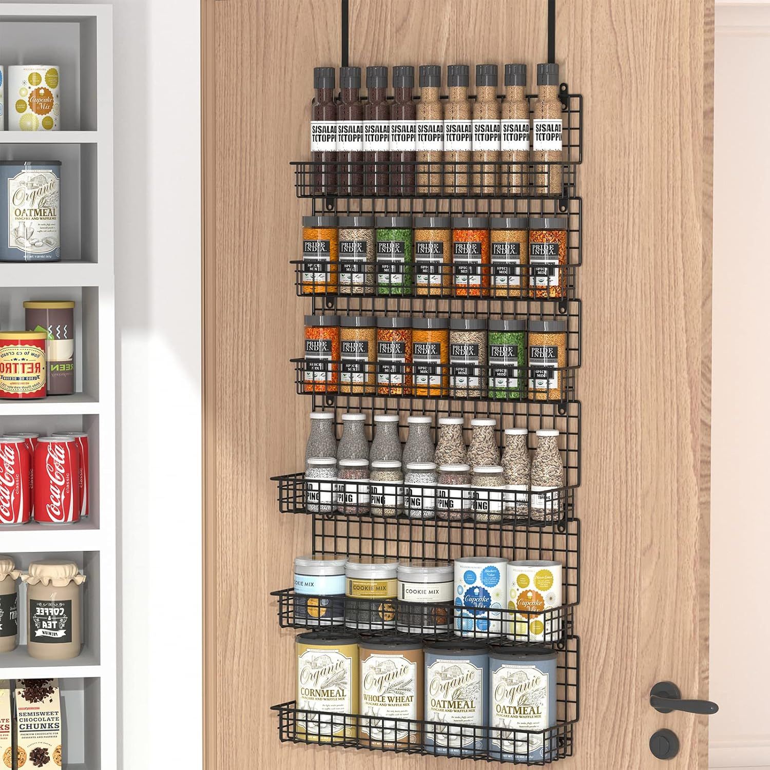 Black 6-Tier Iron Wall Mounted Spice Rack Organizer