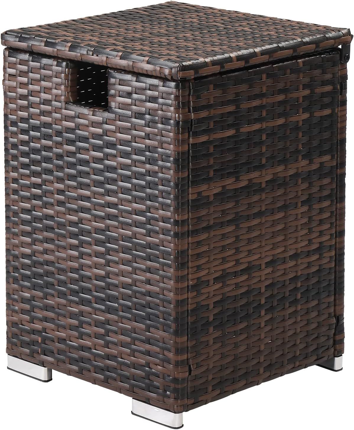 Brown Wicker Propane Tank Cover Side Table