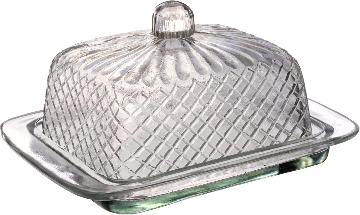 Medium Clear Embossed Rectangular Reclaimed Glass Butter Dish