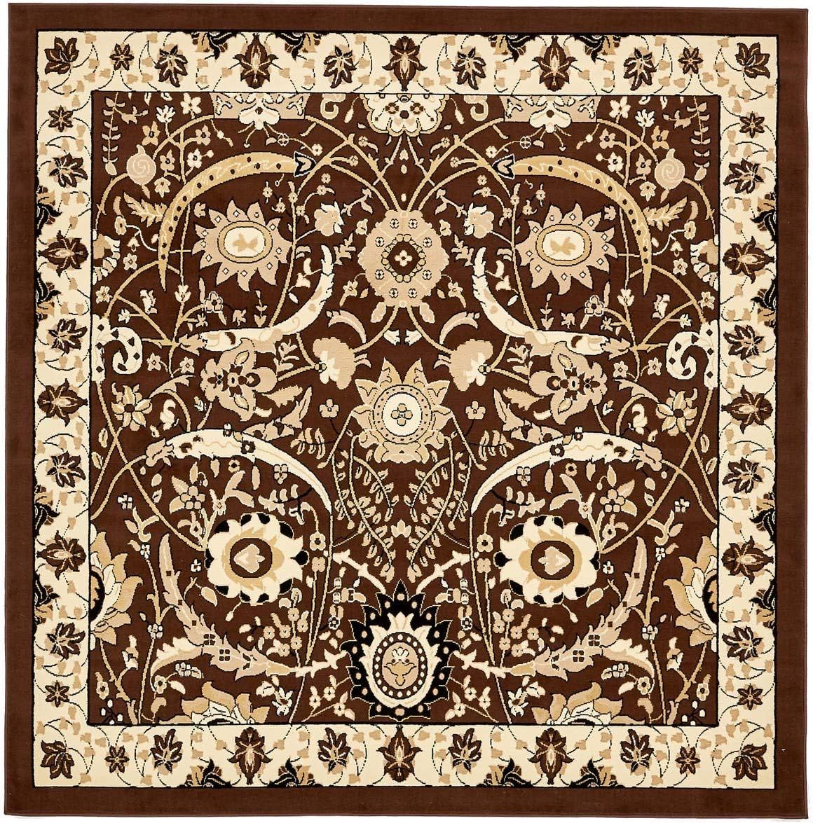 Espahan Brown and Beige Floral Square Synthetic Rug