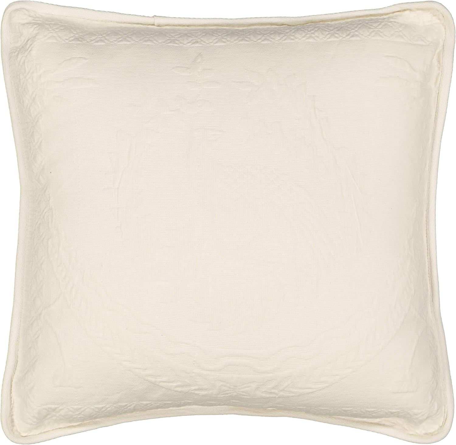 Ivory Cotton Embroidered Box Throw Pillow with Rope Trim