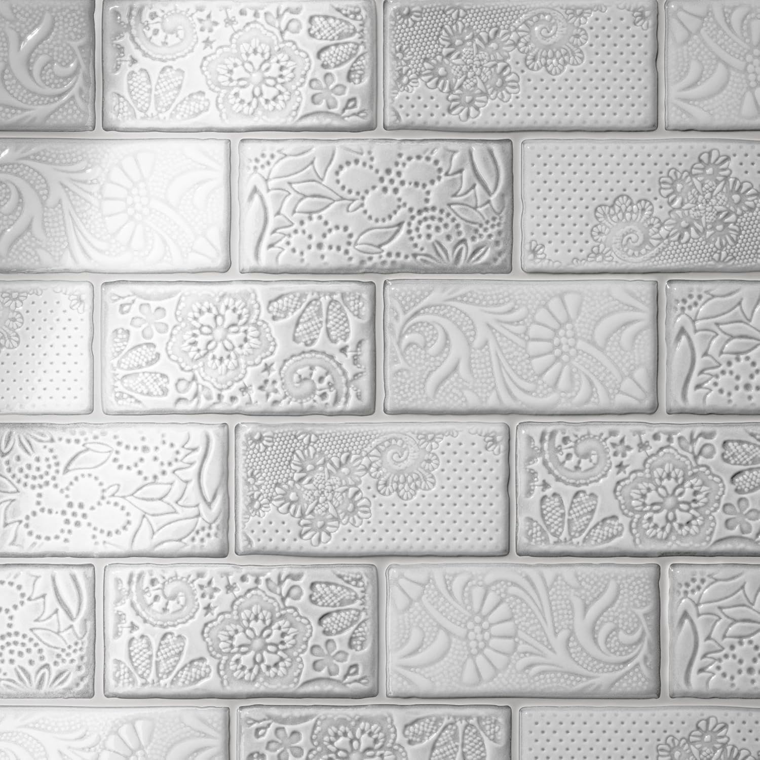 Antic Feelings Milk White 3" x 6" Embossed Ceramic Subway Tile