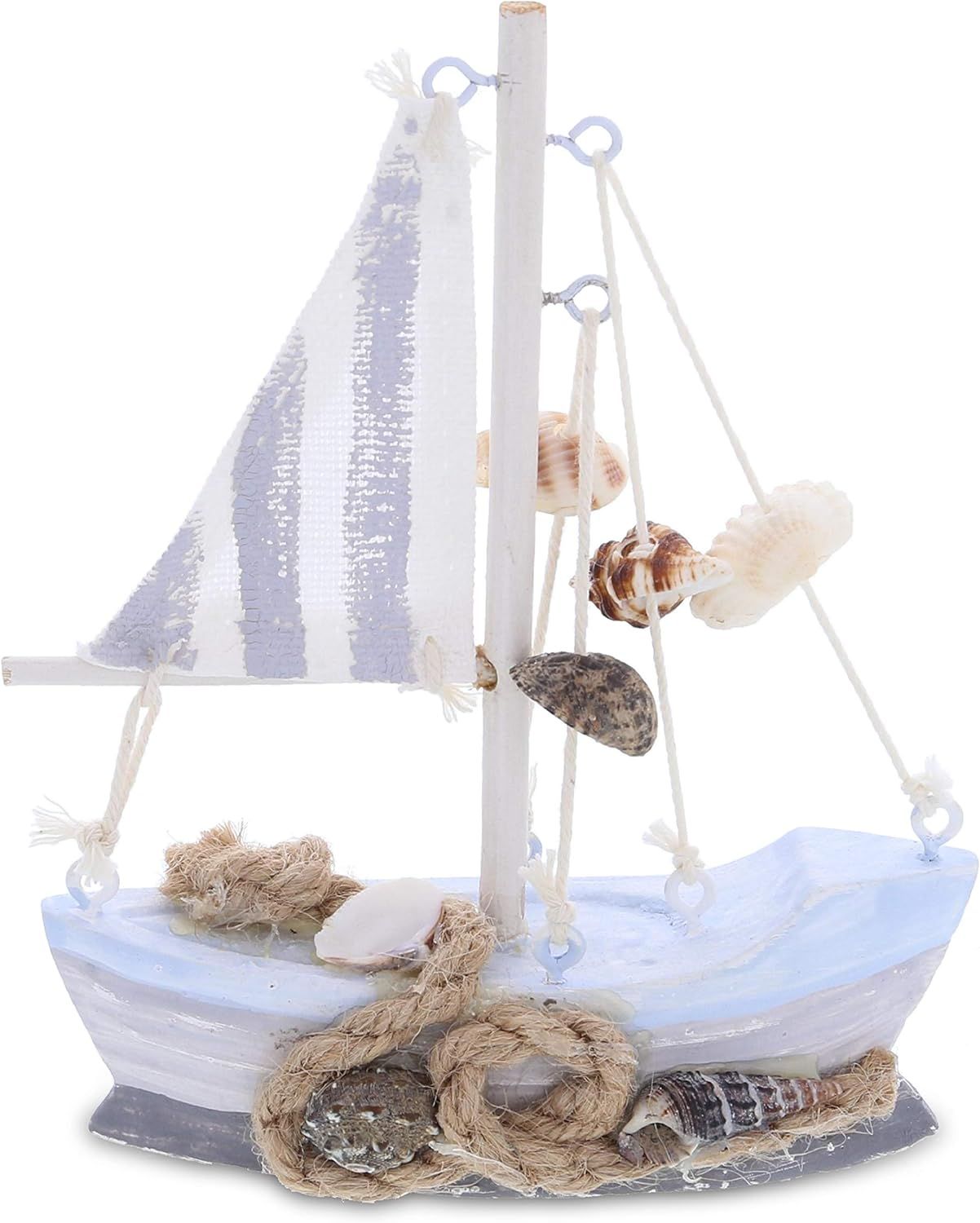 Mini Moonlight Blue and White Wooden Sailboat Figurine