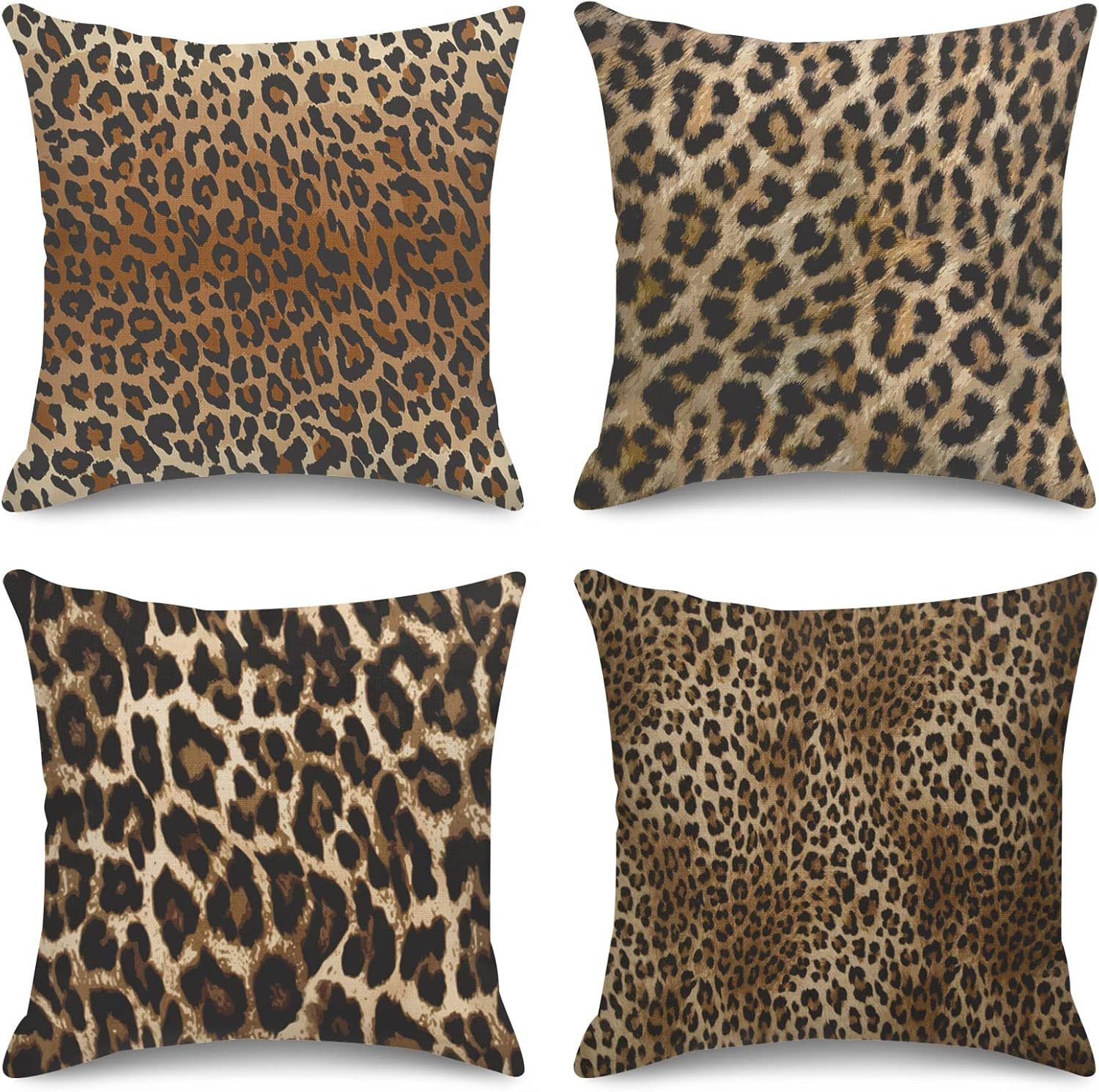 Leopard Print Cotton Polyester Euro Pillowcases Set of 4