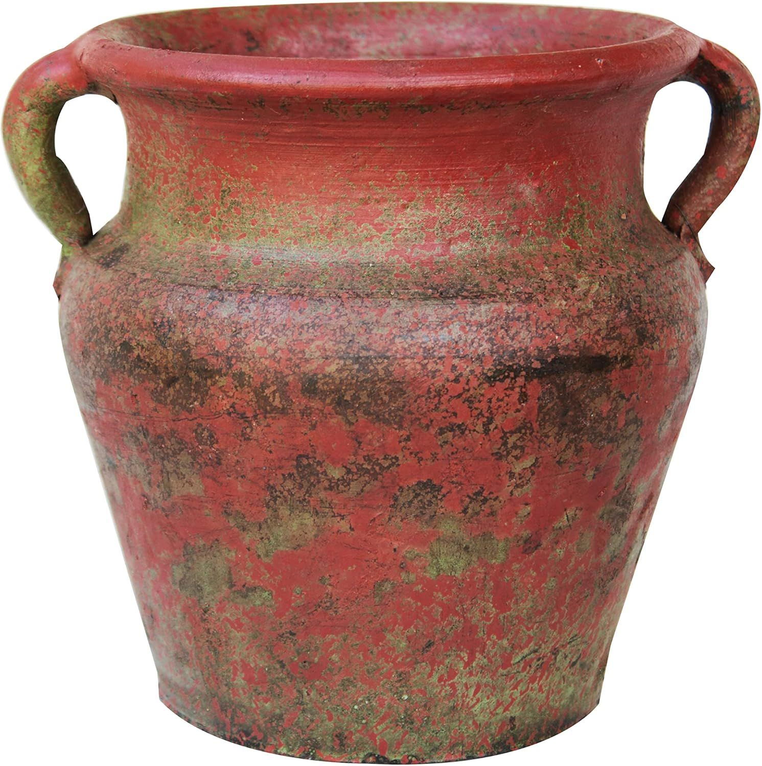 Distressed Red Terra-Cotta Vessel with Looped Handles