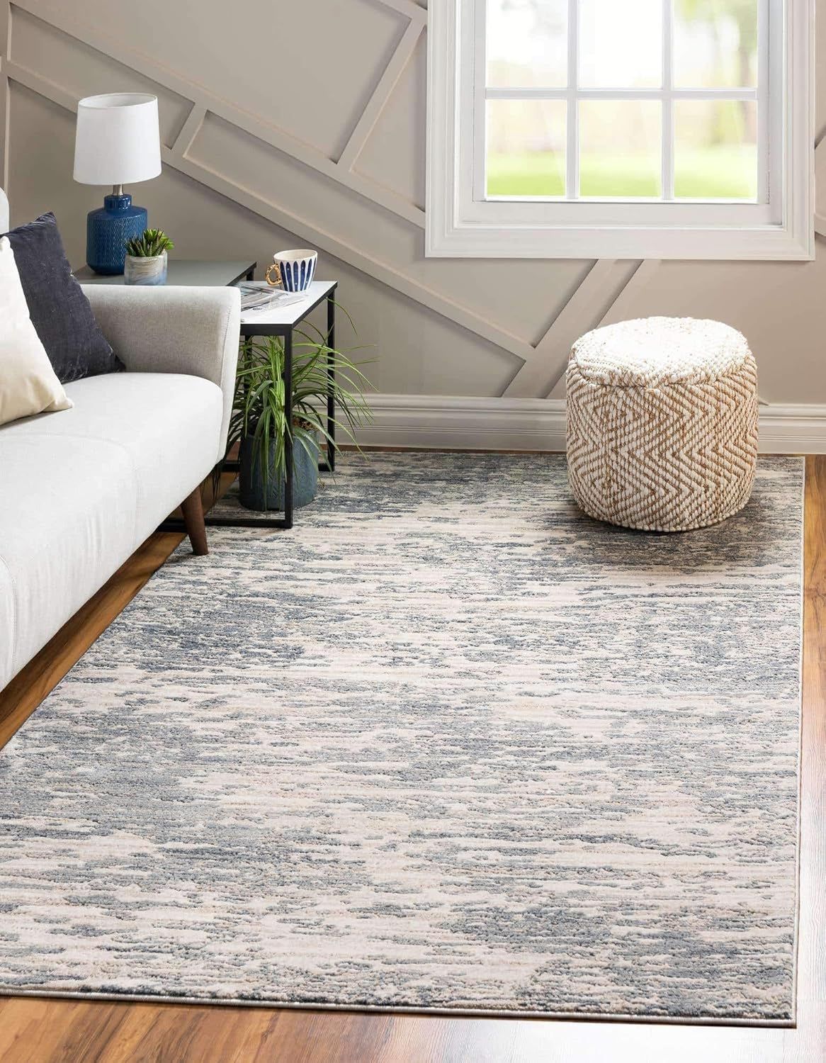 Gray Abstract Rectangular Synthetic Easy Care Area Rug