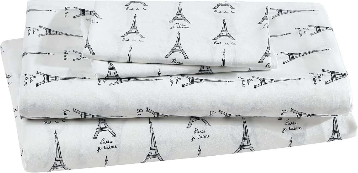 King White Paris Print Microfiber Sheet Set