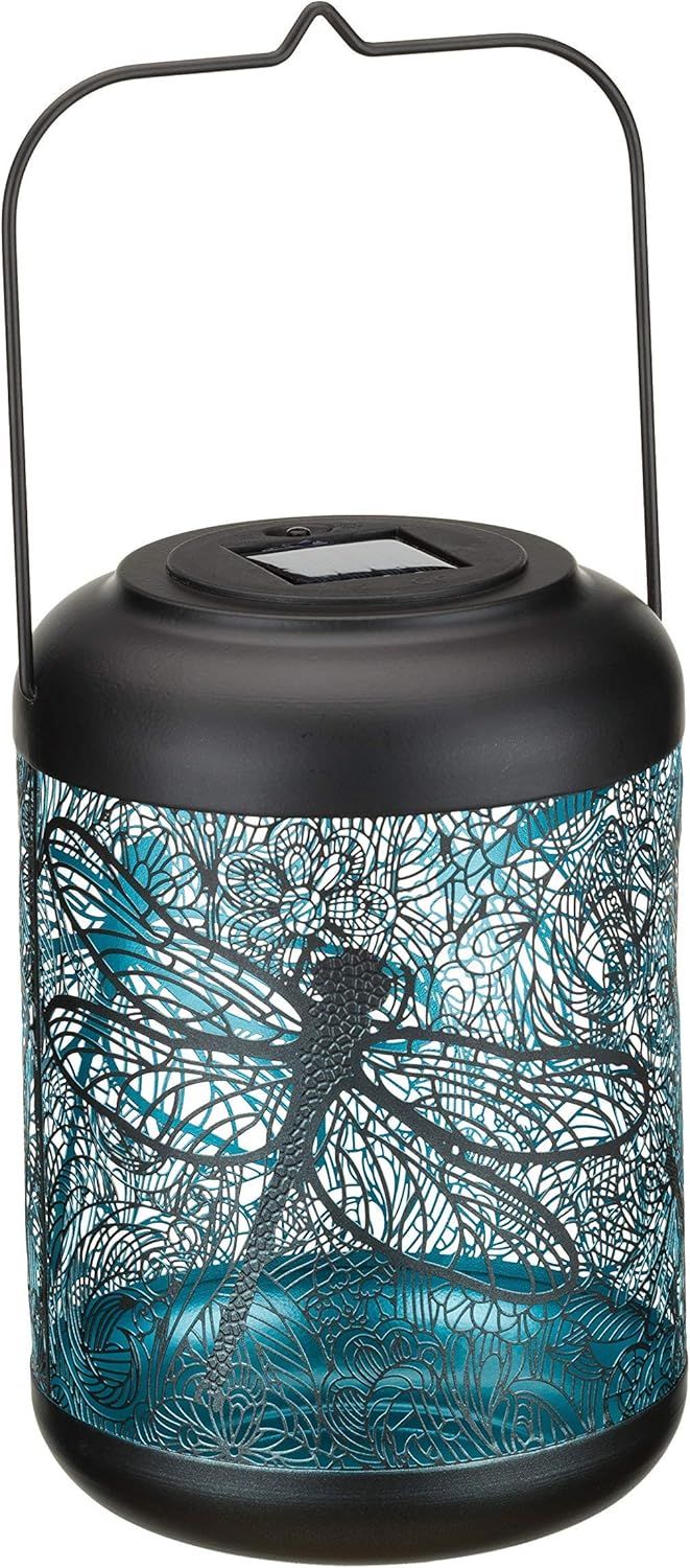 Large Blue Metal Dragonfly Solar Lantern