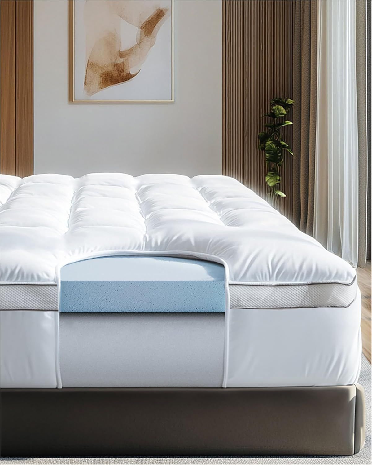 Twin White and Blue Memory Foam Mattress Topper