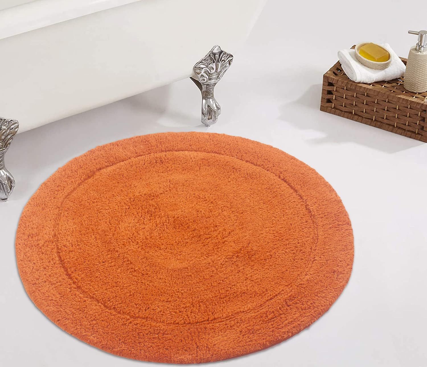 Terracotta Cotton Plush 30" Round Bath Rug with Non-Slip Backing