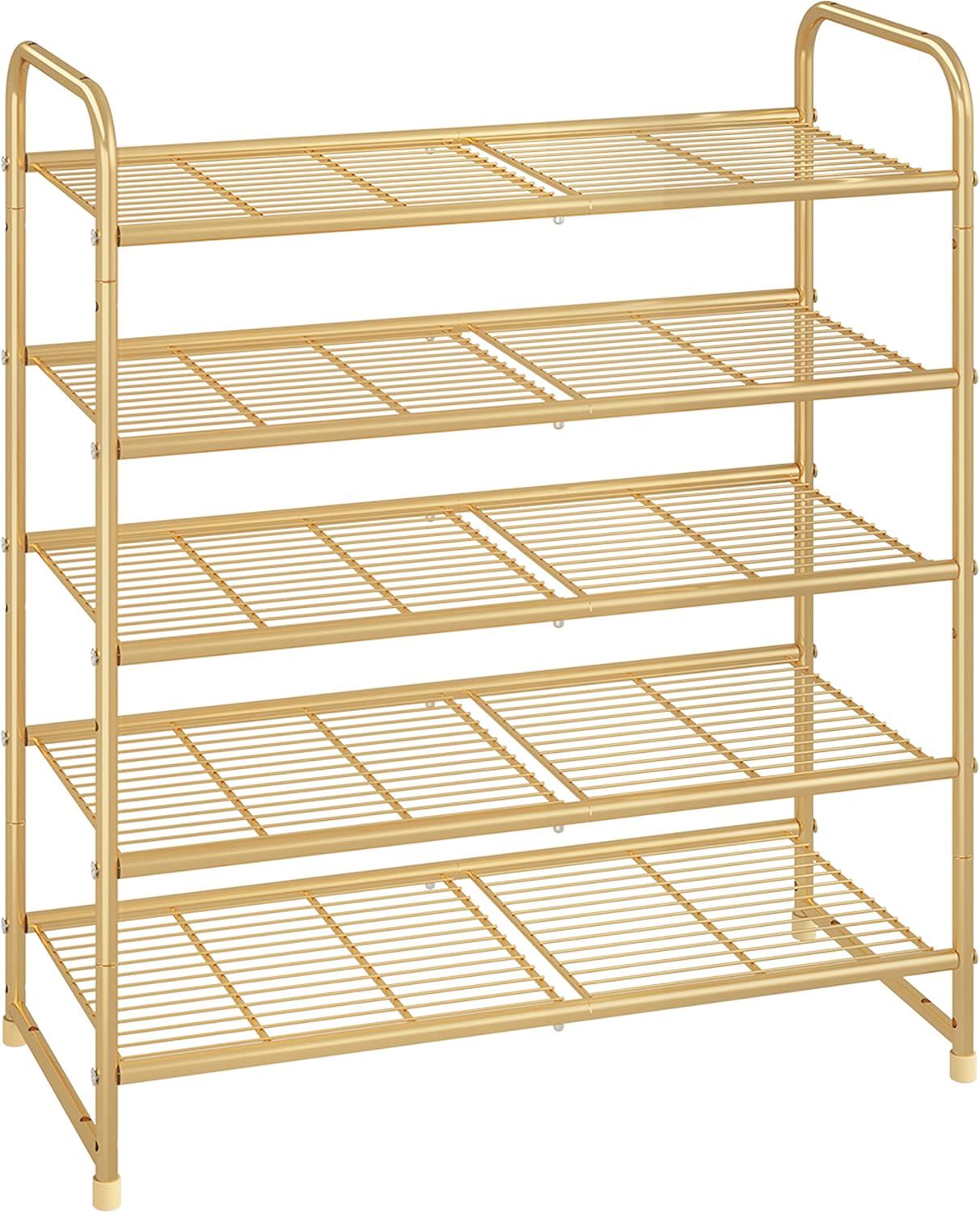 Golden Yellow 5-Tier Stackable Metal Shoe Rack