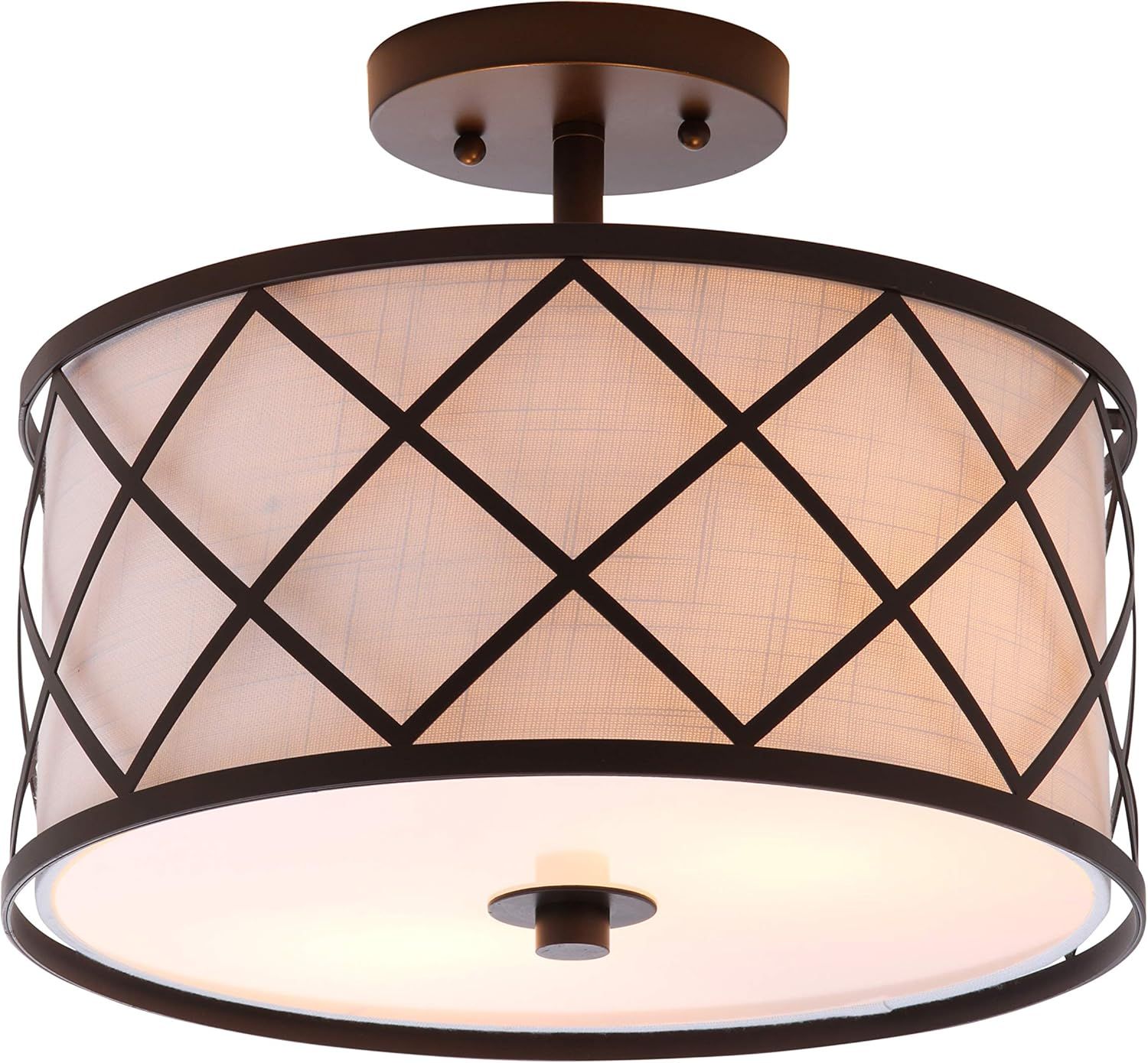 Transitional Elegance 13.25" Bronze LED Flush Mount with White Linen Shade