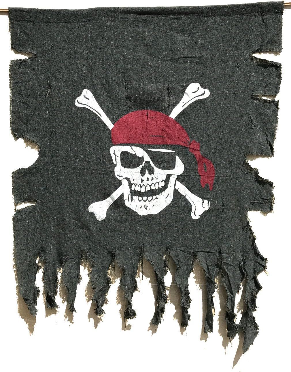 Large Black Weathered Linen Pirate Flag for Halloween Décor