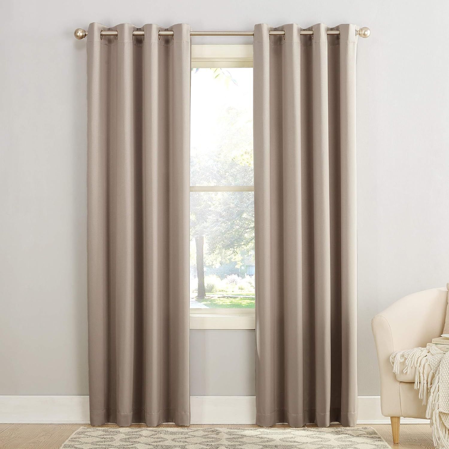 Stone Polyester Room-Darkening Grommet Curtain Panel