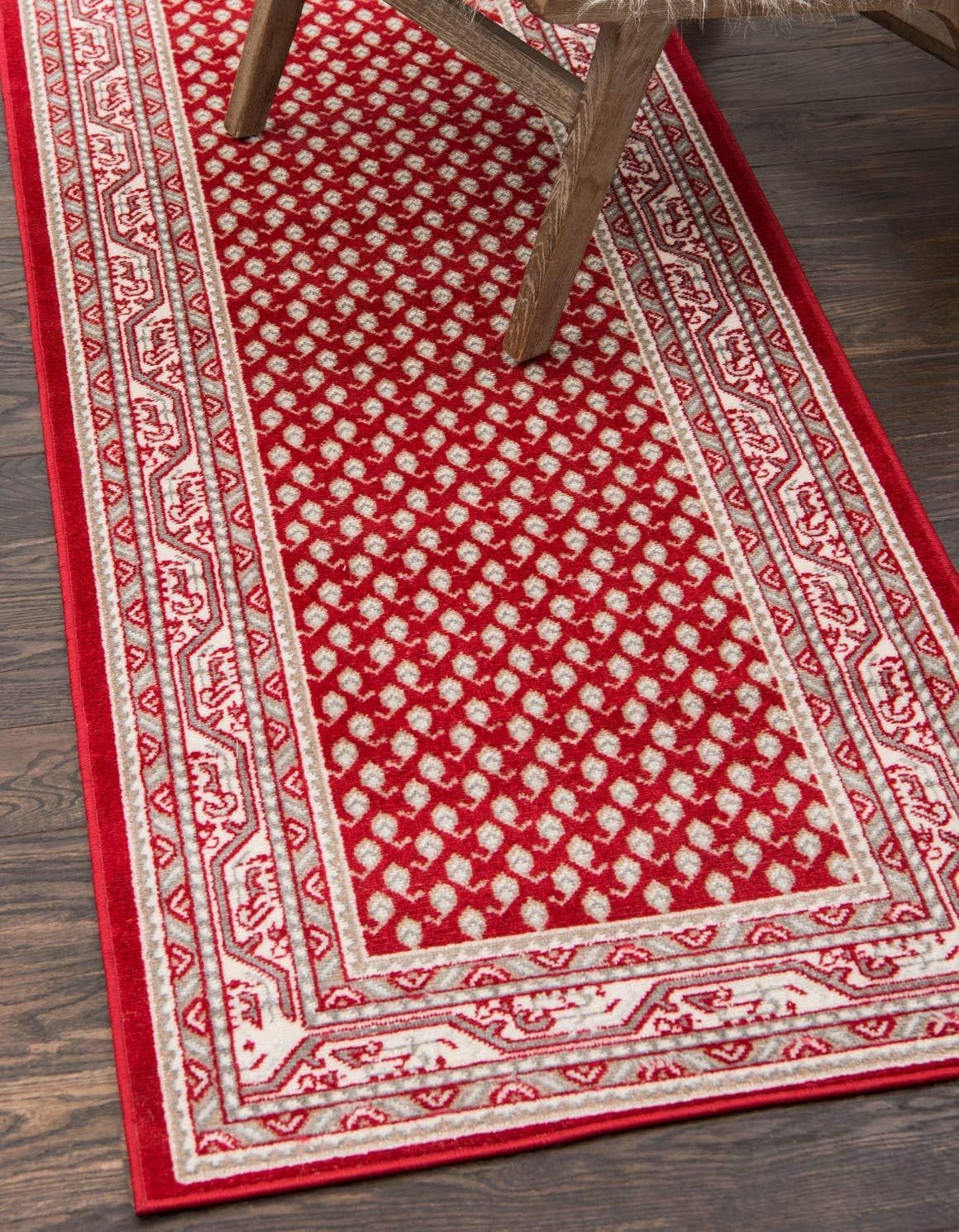 Vibrant Red Indoor Runner Rug with Easy-Care Synthetic Weave