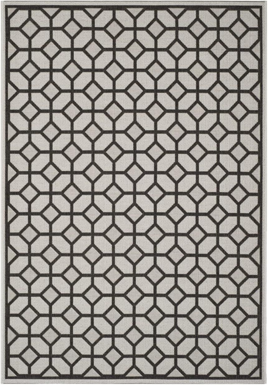 Theo Round Gray Geometric Stain-Resistant Synthetic Rug