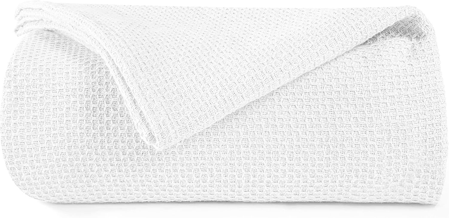 White Full Cotton Honeycomb Waffle Blanket 90"x90"