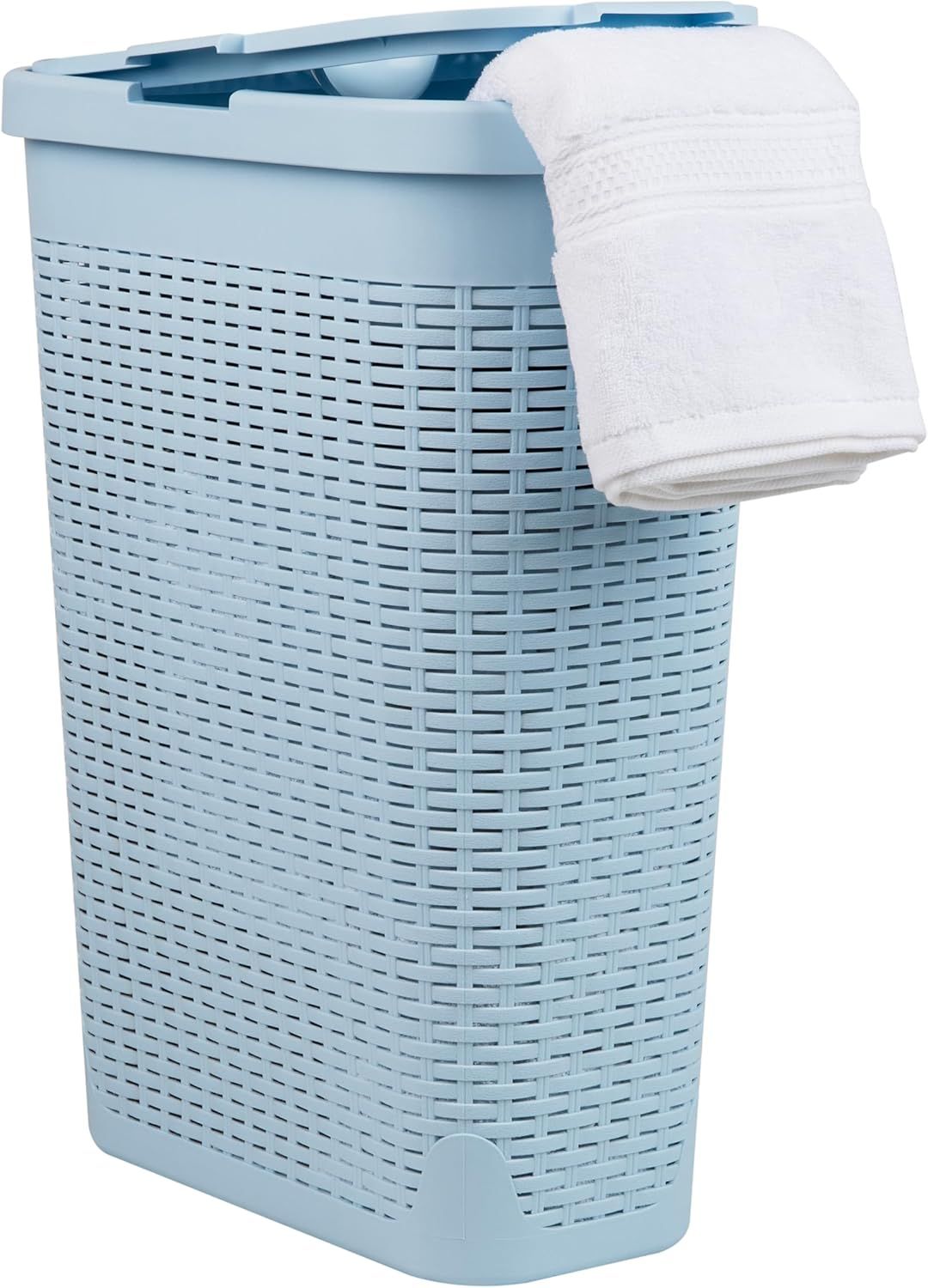 Baby Blue Slim Wicker Plastic Laundry Hamper with Lid